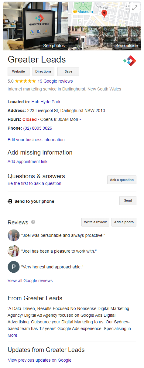 Greater Leads Google My Business Location